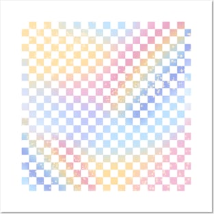 Pastel Rainbow Checkerboard Pattern Posters and Art